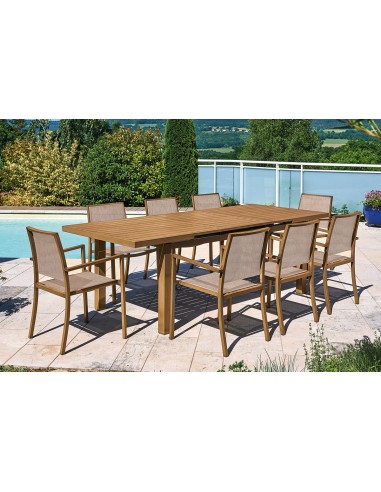 Table de jardin allongeable en aluminium aspect Teck Naturel - SANTORIN - 8/10 pers. suggérées chez