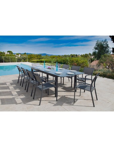 Table de jardin allongeable en alu. Anthracite + Plateau verre - MILOS - 8/10 pers. soldes