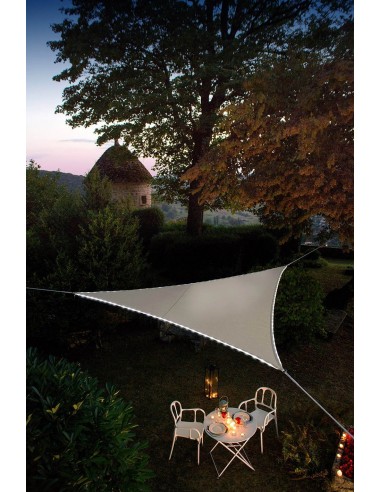 Voile d'ombrage triangulaire + Bordure LEDS solaires - 3m - Taupe - Night & Day les ctes